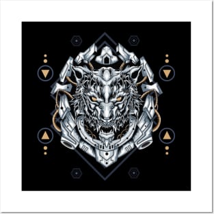 Mecha Wolf Sacred Geometry Posters and Art